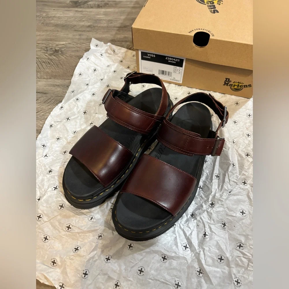 Dr. Martens Voss Women’s Sandals Charro Brando Leather Burgundy Brown Size US 9 - Picture 2 of 9